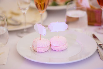 Blank ad space frame sign - Wedding Setup decoration during Reception - Tender pink and white color - Zephyr and marshmallow details