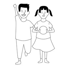 Two kids smiling cartoons in black and white