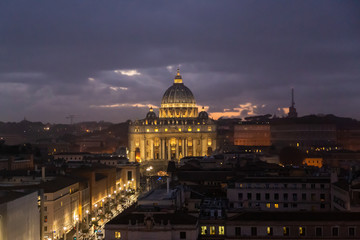 Fototapeta na wymiar Aerial night view of St. Peter's Basilica, Rome, Italy