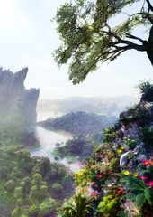 epic natural landscape concept art with majestic trees