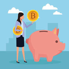 businesswoman holding cryptocurrency