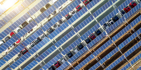 Solar photovoltaic panel for aerial open-air car parking lot