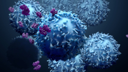 3d illustration proteins with lymphocytes , t cells or cancer cells © Design Cells