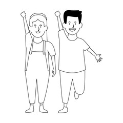 Girl jumping and smiling cartoon in black and white