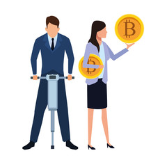 business couple holding cryptocurrency