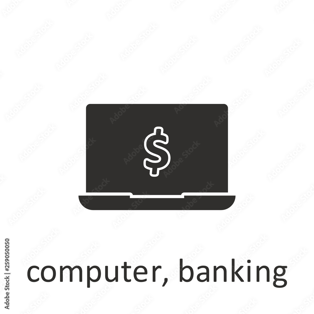 Poster computer, banking, icon, black. element mobile concept and web apps illustration. thin line icon for