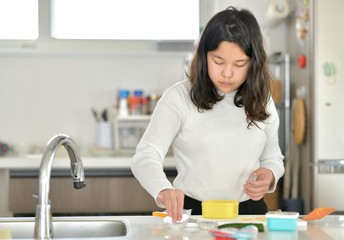 ファミリー・お弁当をつくる少女