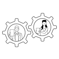 business couple into gears black and white