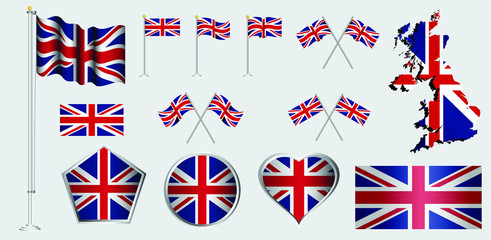 Fototapeta na wymiar set of united kingdom flag clip art. easy to modify --