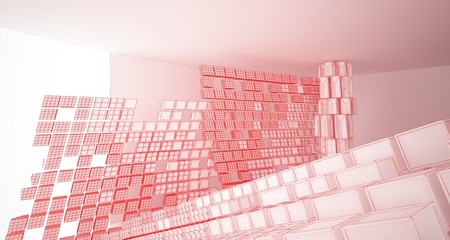 Abstract drawing white interior  with window. 3D illustration and rendering.