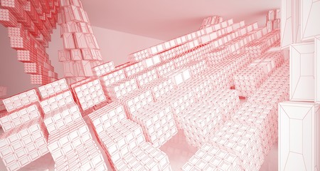 Abstract drawing white interior  with window. 3D illustration and rendering.