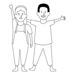 Two kids smiling cartoons in black and white