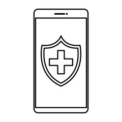 smartphone with medical cross in shield
