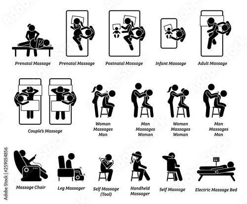 Human Masseur And Massage Equipments Artworks Depict