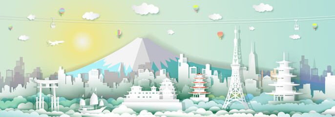 Traveling japan with cable car, balloon and airplane.