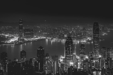 Fototapeta premium Hong Kong city view from The Peak. Black and white color