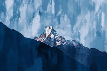 Abwaschbare Fototapete Abstract painting of mountain in blue tone, Digital painting © pomiti