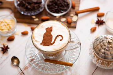 cat mark decorated on cup of hot chocolate