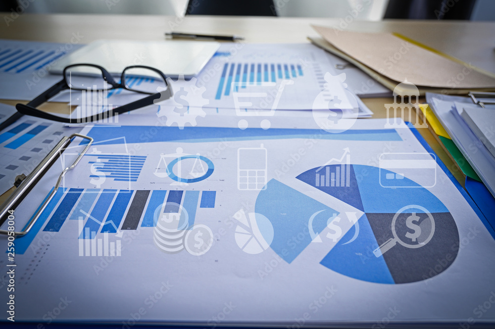 Poster working team meeting concep graph financial with social network diagram discussing data analysis dat