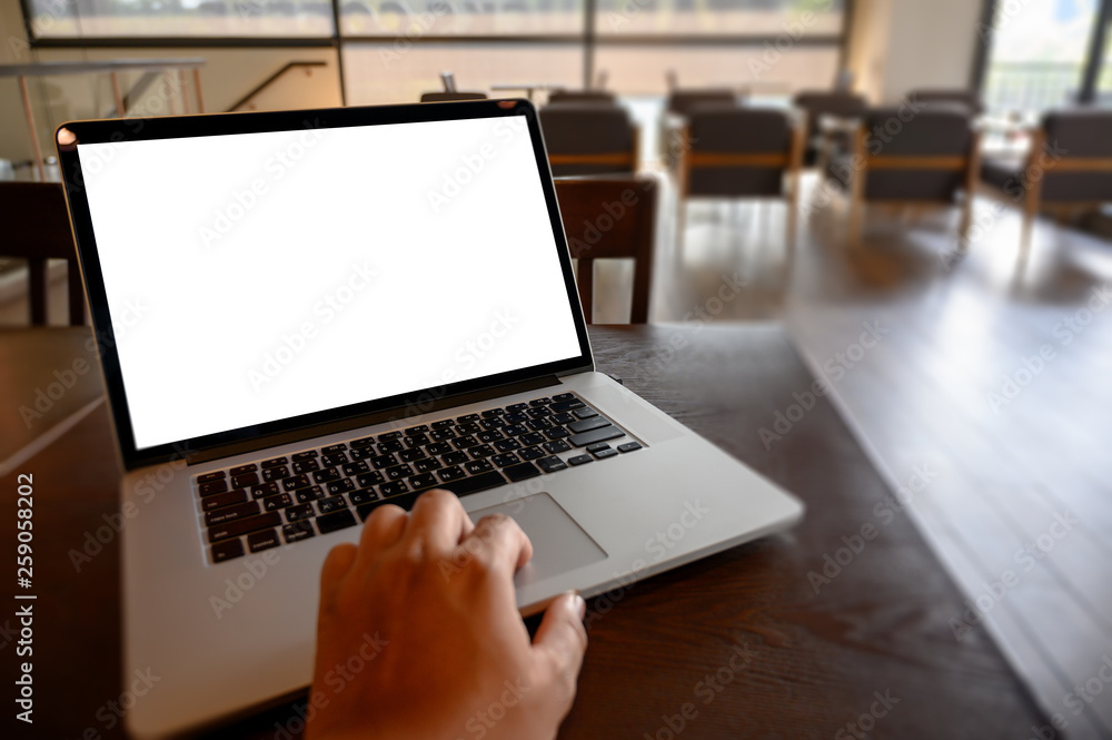 Poster mockup image of business laptop with blank screen on table blank copy space screen for your advertis