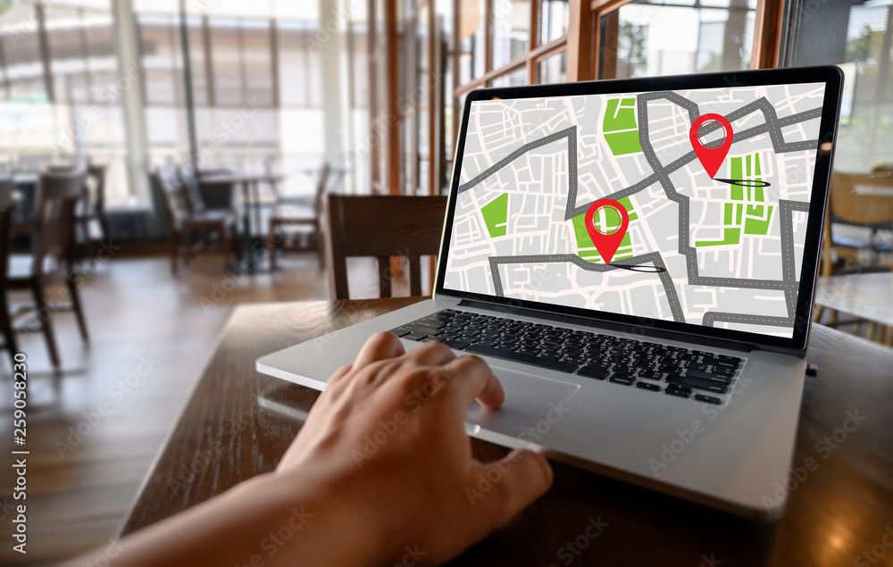 Poster gps map to route destination network connection location street map with gps icons navigation