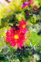 Digital watercolor painting of red flowers