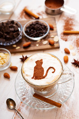 cat mark decorated on cup of hot chocolate