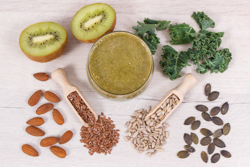 Healthy smoothie from fruits, vegetables and other ingredients as source vitamins and minerals
