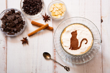 cat mark decorated on cup of hot chocolate