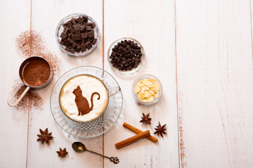 cat mark decorated on cup of hot chocolate