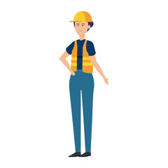 female builder worker with helmet