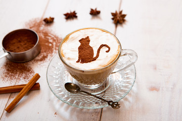 cat mark decorated on cup of hot chocolate
