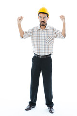 Engineer man standing yellow helmet