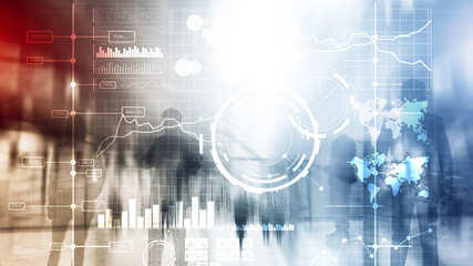 Fototapeta premium Business intelligence BI Key performance indicator KPI Analysis dashboard transparent blurred background.