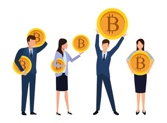 business people holding cryptocurrency
