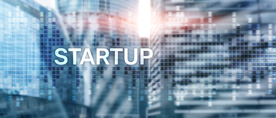 Startup concept with double exposure diagrams blurred background