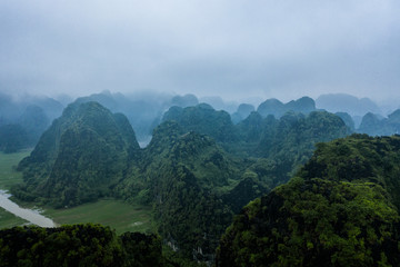 aerial drone photo - Mountains and rivers of northern Vietnam.  Asia