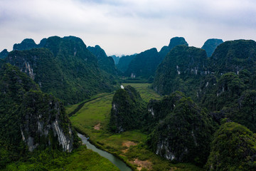 Fototapeta na wymiar aerial drone photo - Mountains and rivers of northern Vietnam. Asia