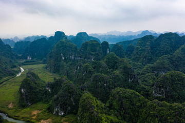 Naklejka premium aerial drone photo - Mountains and rivers of northern Vietnam. Asia