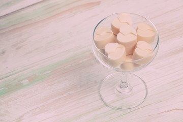 valentine love heart gift chocolate glass cup wood