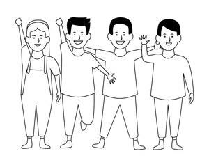 Two kids smiling cartoons in black and white