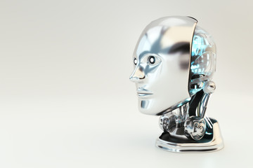 Cyber Robot AI Head Set Isolated on white background, 3D rendering.