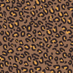 Leopard pattern. Seamless vector print. Realistic animal texture. Black and yellow spots on a beige background. Abstract repeating pattern - leopard skin imitation can be painted on clothes or fabric.