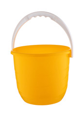 Yellow plastic bucket isolated on white background