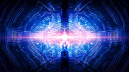 Data transmission channel. Transferring of big data. Motion of digital data flow. 3D illustration.