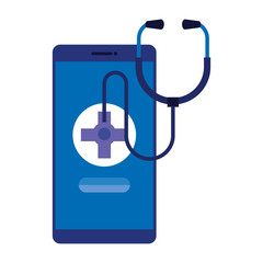 smartphone with medical cross and stethoscope