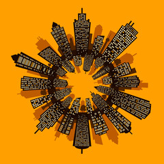 Round cityscape in orange