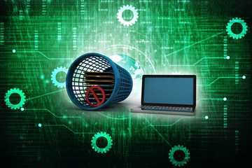 3d rendering  recycle bin with folder stop sign