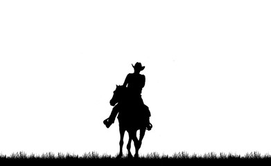 Naklejka na ściany i meble silhouette cowboy riding horse on white background