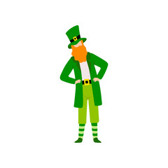 Fototapeta na wymiar Bearded Man in Green Irish Costume Celebrating Saint Patrick Day Vector Illustration